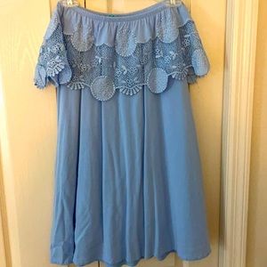 Francesca’s light blue off the shoulder dress